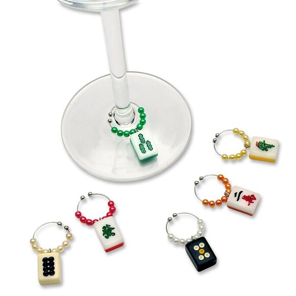 Other - Mah Jongg Wine Charms Set of 6  Wine Glass Tags for Stem Glasses Mahjong